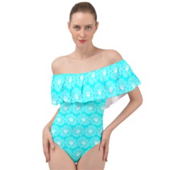 Gerbera Daisy Vector Tile Pattern Off Shoulder Velour Bodysuit  by GardenOfOphir