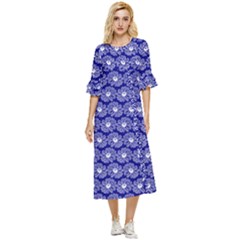 Gerbera Daisy Vector Tile Pattern Double Cuff Midi Dress by GardenOfOphir