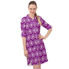 Gerbera Daisy Vector Tile Pattern Long Sleeve Mini Shirt Dress by GardenOfOphir