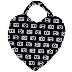 Modern Chic Vector Camera Illustration Pattern Giant Heart Shaped Tote by GardenOfOphir