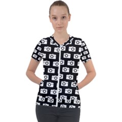 Modern Chic Vector Camera Illustration Pattern Short Sleeve Zip Up Jacket