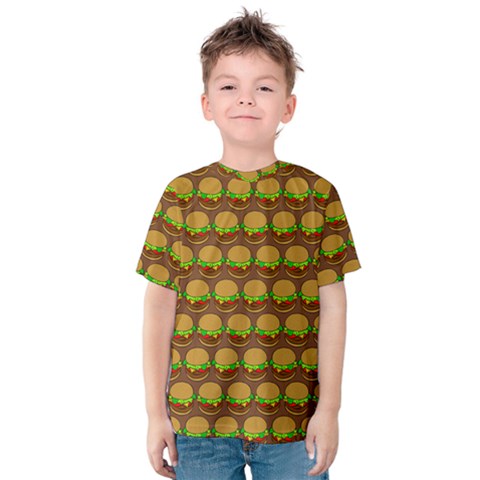 Burger Snadwich Food Tile Pattern Kids  Cotton Tee by GardenOfOphir