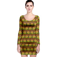 Burger Snadwich Food Tile Pattern Long Sleeve Bodycon Dress