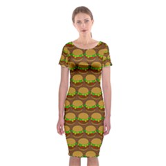 Burger Snadwich Food Tile Pattern Classic Short Sleeve Midi Dress