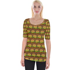 Burger Snadwich Food Tile Pattern Wide Neckline Tee