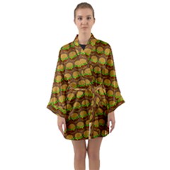 Burger Snadwich Food Tile Pattern Long Sleeve Satin Kimono