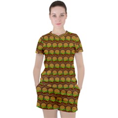 Burger Snadwich Food Tile Pattern Women s Tee and Shorts Set