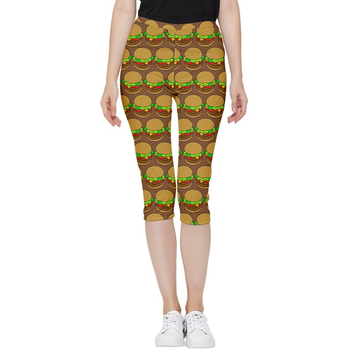 Burger Snadwich Food Tile Pattern Inside Out Lightweight Velour Capri Leggings 