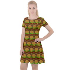 Burger Snadwich Food Tile Pattern Cap Sleeve Velour Dress 