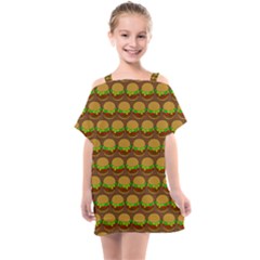 Burger Snadwich Food Tile Pattern Kids  One Piece Chiffon Dress
