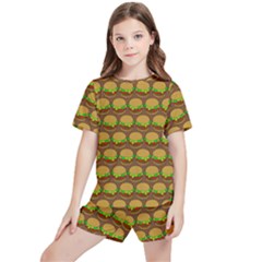 Burger Snadwich Food Tile Pattern Kids  Tee And Sports Shorts Set