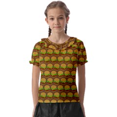 Burger Snadwich Food Tile Pattern Kids  Frill Chiffon Blouse