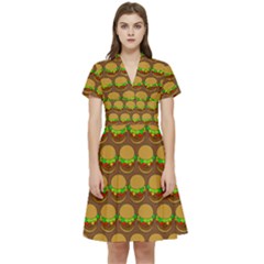 Burger Snadwich Food Tile Pattern Short Sleeve Waist Detail Dress