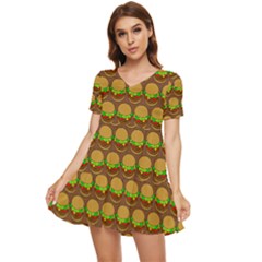 Burger Snadwich Food Tile Pattern Tiered Short Sleeve Babydoll Dress by GardenOfOphir