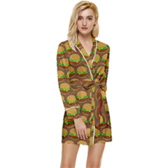 Burger Snadwich Food Tile Pattern Long Sleeve Satin Robe