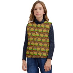 Burger Snadwich Food Tile Pattern Kid s Short Button Up Puffer Vest	