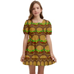 Burger Snadwich Food Tile Pattern Kids  Short Sleeve Dolly Dress