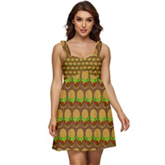 Burger Snadwich Food Tile Pattern Ruffle Strap Babydoll Chiffon Dress