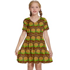 Burger Snadwich Food Tile Pattern Kids  Short Sleeve Tiered Mini Dress