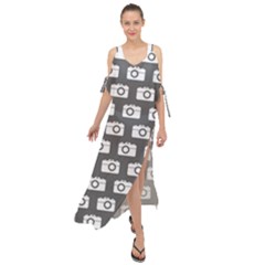 Modern Chic Vector Camera Illustration Pattern Maxi Chiffon Cover Up Dress