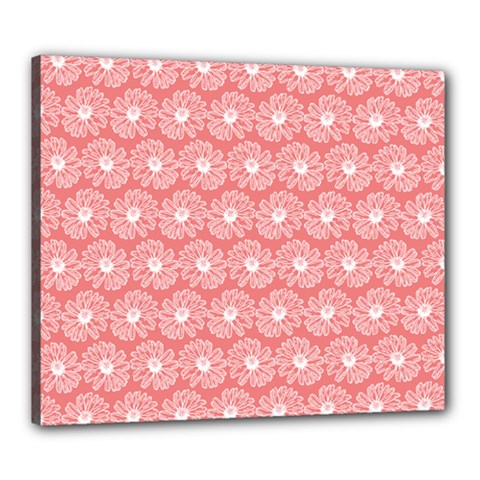 Coral Pink Gerbera Daisy Vector Tile Pattern Canvas 24  X 20  (stretched) by GardenOfOphir