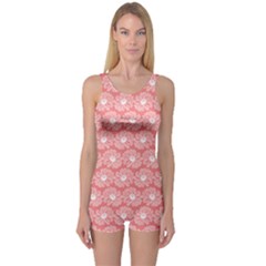 Coral Pink Gerbera Daisy Vector Tile Pattern One Piece Boyleg Swimsuit