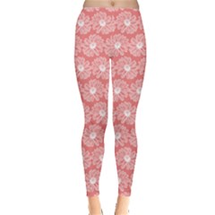 Coral Pink Gerbera Daisy Vector Tile Pattern Leggings 