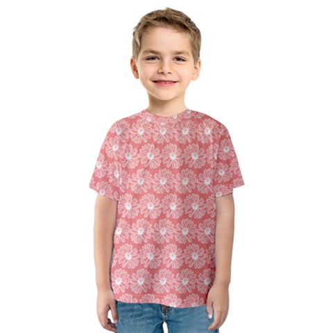 Coral Pink Gerbera Daisy Vector Tile Pattern Kids  Sport Mesh Tee by GardenOfOphir