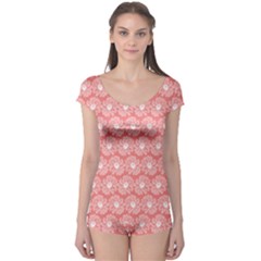 Coral Pink Gerbera Daisy Vector Tile Pattern Boyleg Leotard 