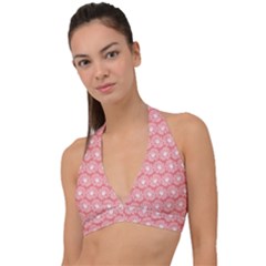 Coral Pink Gerbera Daisy Vector Tile Pattern Halter Plunge Bikini Top