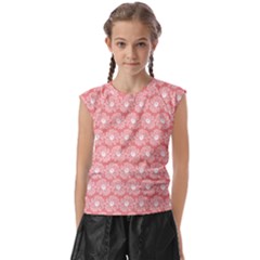 Coral Pink Gerbera Daisy Vector Tile Pattern Kids  Raglan Cap Sleeve Tee