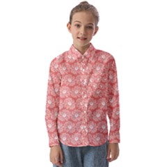 Coral Pink Gerbera Daisy Vector Tile Pattern Kids  Long Sleeve Shirt by GardenOfOphir