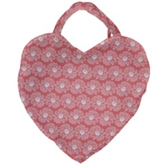 Coral Pink Gerbera Daisy Vector Tile Pattern Giant Heart Shaped Tote