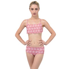 Coral Pink Gerbera Daisy Vector Tile Pattern Layered Top Bikini Set