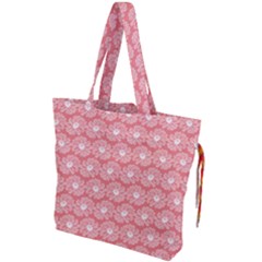 Coral Pink Gerbera Daisy Vector Tile Pattern Drawstring Tote Bag