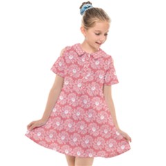 Coral Pink Gerbera Daisy Vector Tile Pattern Kids  Short Sleeve Shirt Dress