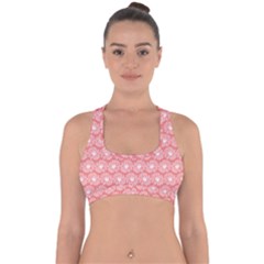 Coral Pink Gerbera Daisy Vector Tile Pattern Cross Back Hipster Bikini Top  by GardenOfOphir