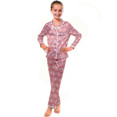 Coral Pink Gerbera Daisy Vector Tile Pattern Kid s Satin Long Sleeve Pajamas Set by GardenOfOphir