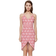 Coral Pink Gerbera Daisy Vector Tile Pattern Wrap Frill Dress