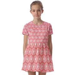 Coral Pink Gerbera Daisy Vector Tile Pattern Kids  Short Sleeve Pinafore Style Dress