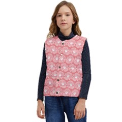 Coral Pink Gerbera Daisy Vector Tile Pattern Kid s Short Button Up Puffer Vest	