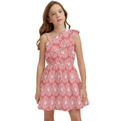 Coral Pink Gerbera Daisy Vector Tile Pattern Kids  One Shoulder Party Dress