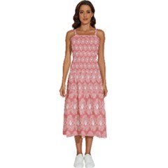 Coral Pink Gerbera Daisy Vector Tile Pattern Sleeveless Shoulder Straps Boho Dress