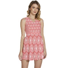 Coral Pink Gerbera Daisy Vector Tile Pattern Sleeveless High Waist Mini Dress