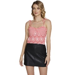 Coral Pink Gerbera Daisy Vector Tile Pattern Flowy Camisole Tie Up Top