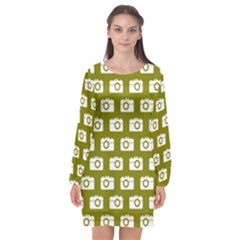 Modern Chic Vector Camera Illustration Pattern Long Sleeve Chiffon Shift Dress  by GardenOfOphir