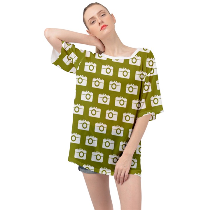 Modern Chic Vector Camera Illustration Pattern Oversized Chiffon Top