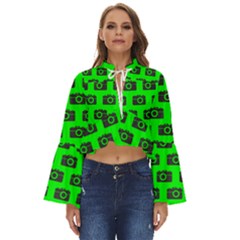 Modern Chic Vector Camera Illustration Pattern Boho Long Bell Sleeve Top