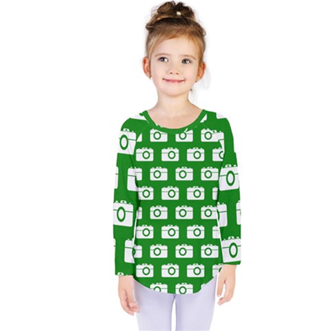 Modern Chic Vector Camera Illustration Pattern Kids  Long Sleeve Tee by GardenOfOphir