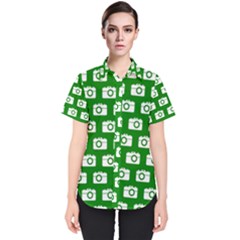 Modern Chic Vector Camera Illustration Pattern Women s Short Sleeve Shirt